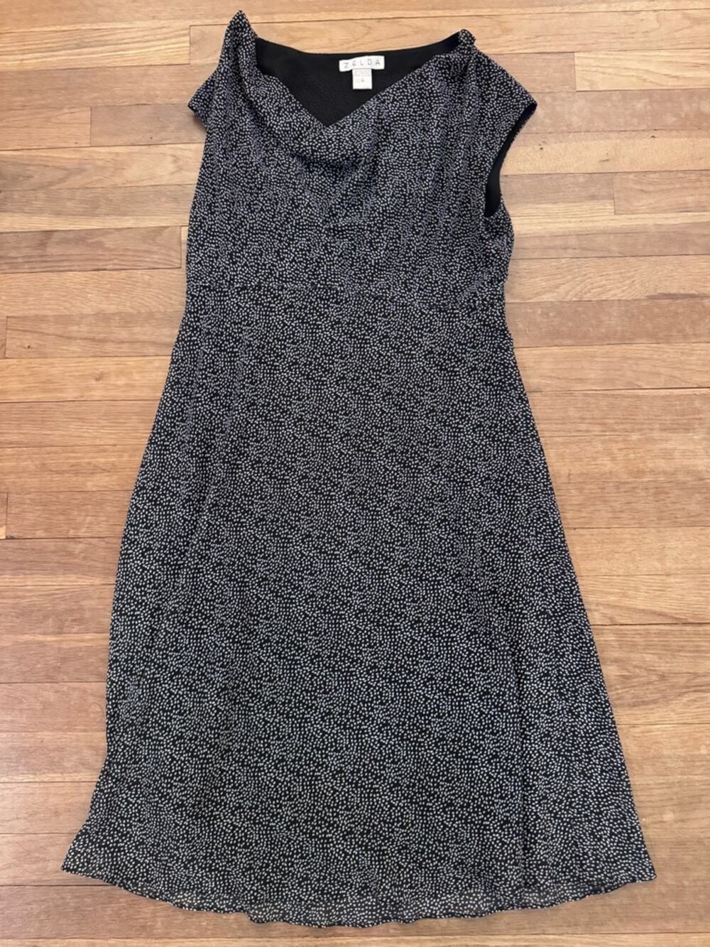 Zelda Women's Black White Dotted Midi Dress - Size 10
 b93